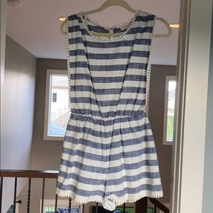 Copper Key Blue & White Striped Sleeveless Romper